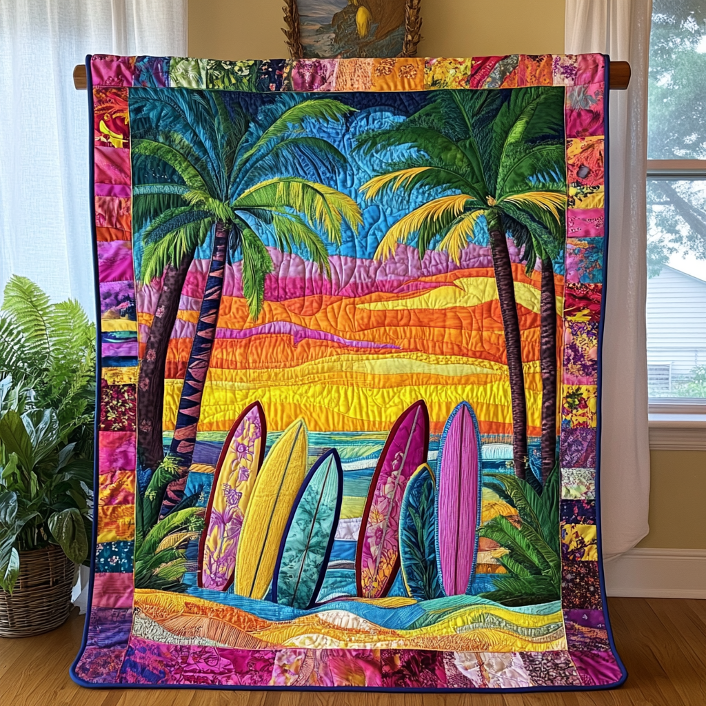 Sunset Surfboards Quilted Blanket Cute Bedroom Ideas Summer Beach Themed Stuff - Bancroftclothings