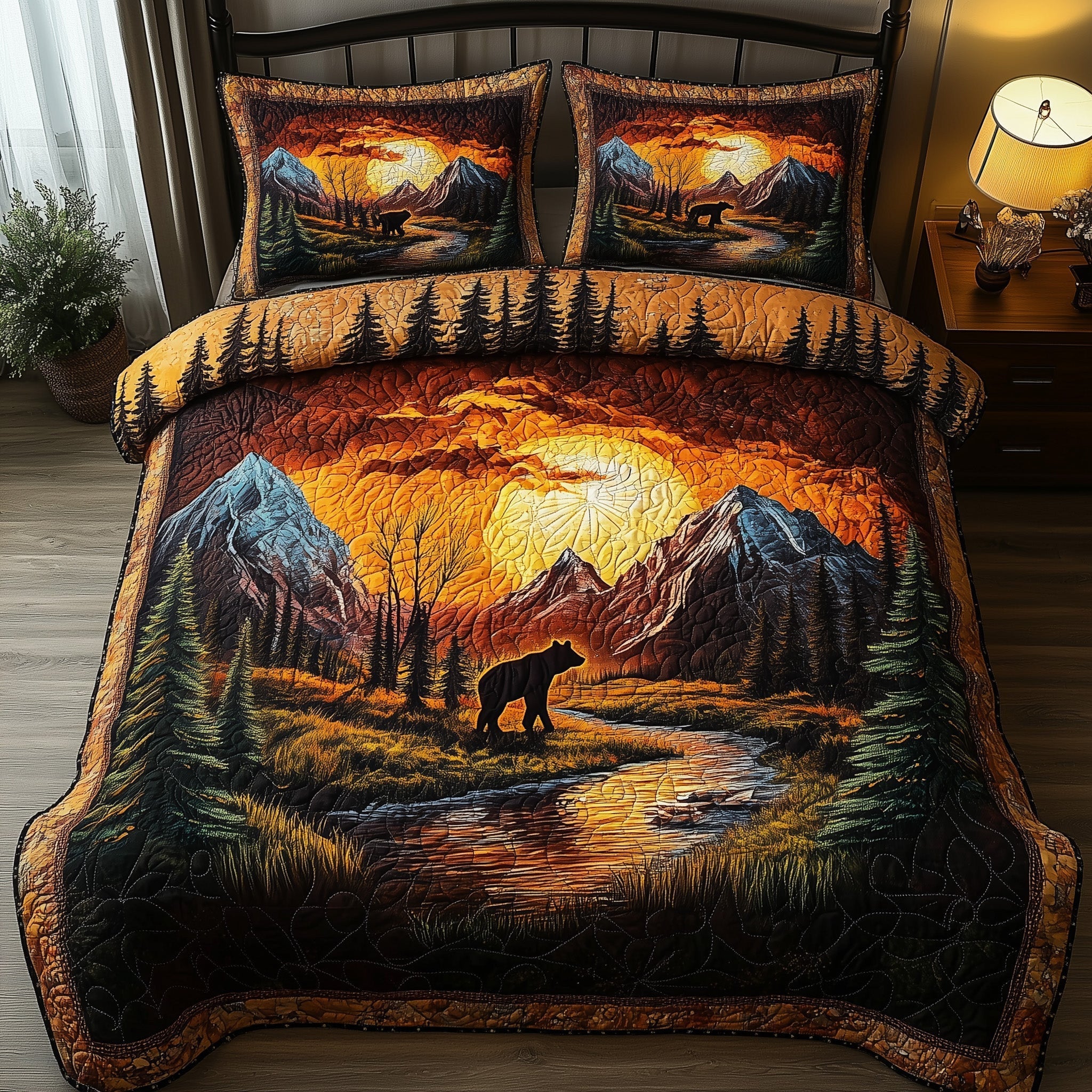 Sunset Wanderer Quilted Bedding Set Sunset Wildlife Nature Wanderer Scene Bedding Gifts - Bancroftclothings