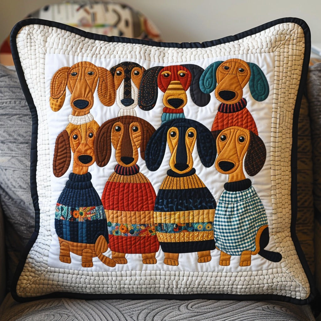 Sweater Dachshunds Quilted Pillow Case Animal Themed Cozy Home Decor Gifts For Dog Lovers - Bancroftclothings