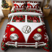 Sweet Stripe Quilted Bedding Set Christmas Safe Drive Decor Xmas Bedding Gifts - Bancroftclothings