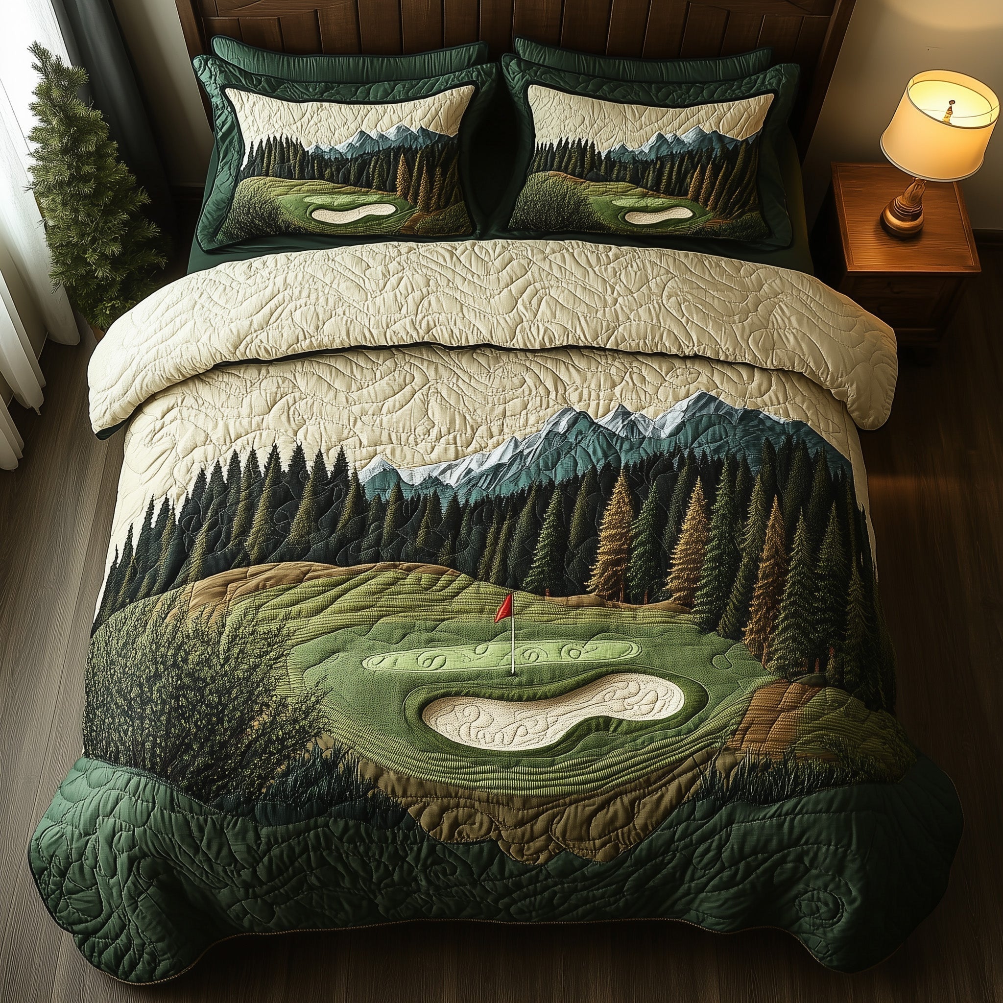 Swing Retreat Quilted Bedding Set Cozy Backyard Scene Decor Golfing Bedding Gifts - Bancroftclothings
