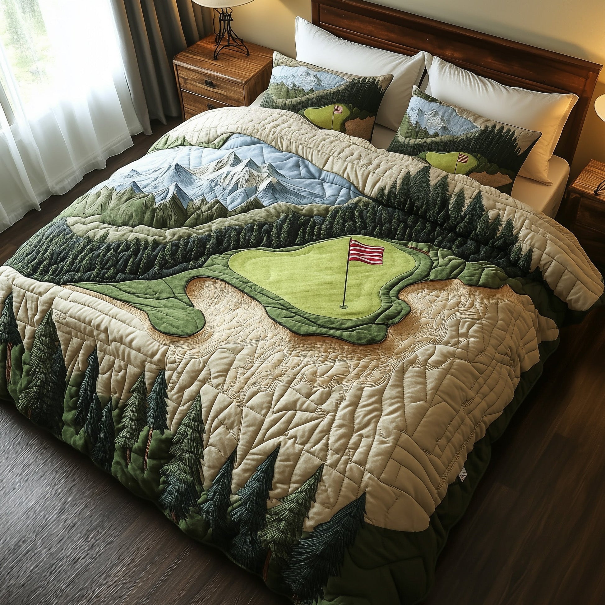Swing Retreat Quilted Bedding Set Rustic Swing Scene Decor Golfing Bedding Presents - Bancroftclothings