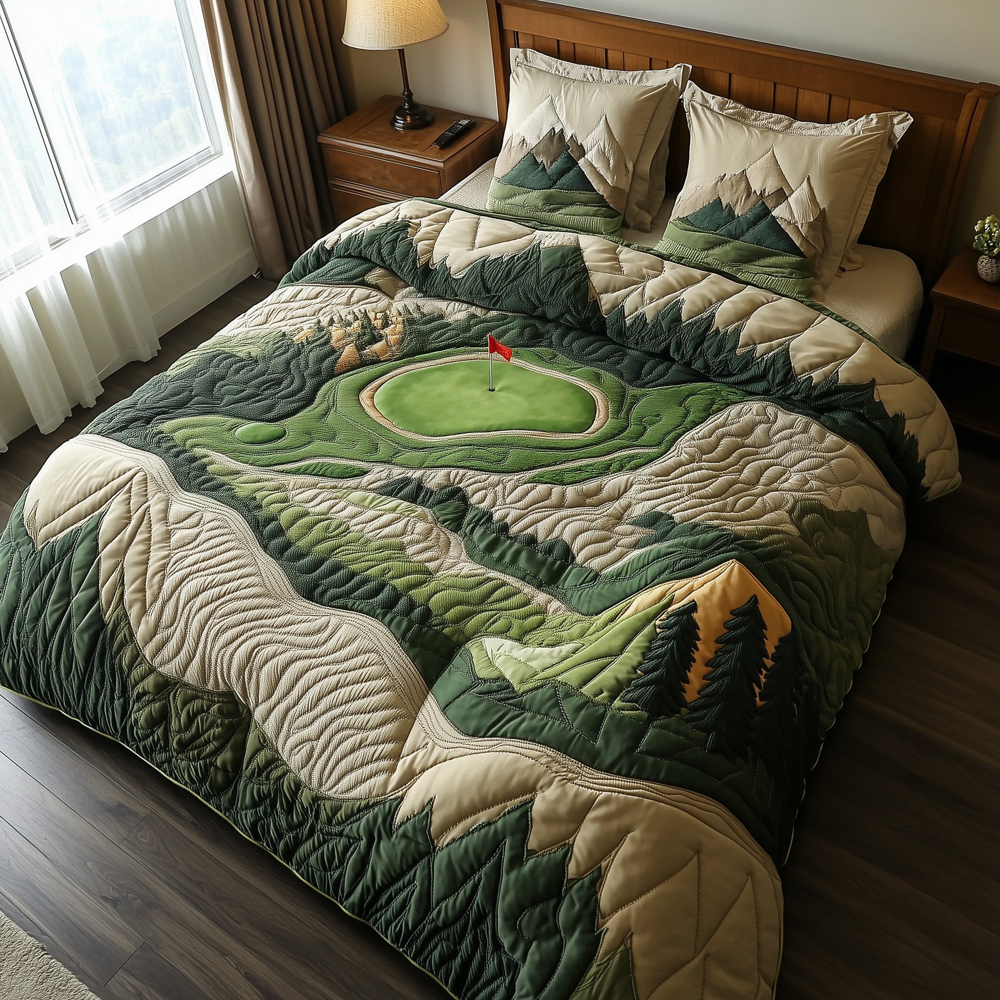 Swing Retreat Quilted Bedding Set Rustic Swing Scene Design Golfing Bedding Gifts - Bancroftclothings