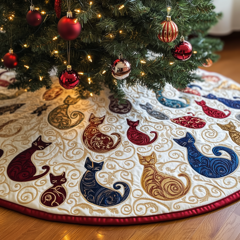 Swirl Cat Quilted Tree Skirt Thoughtful Gift Merch For Dad - Bancroftclothings