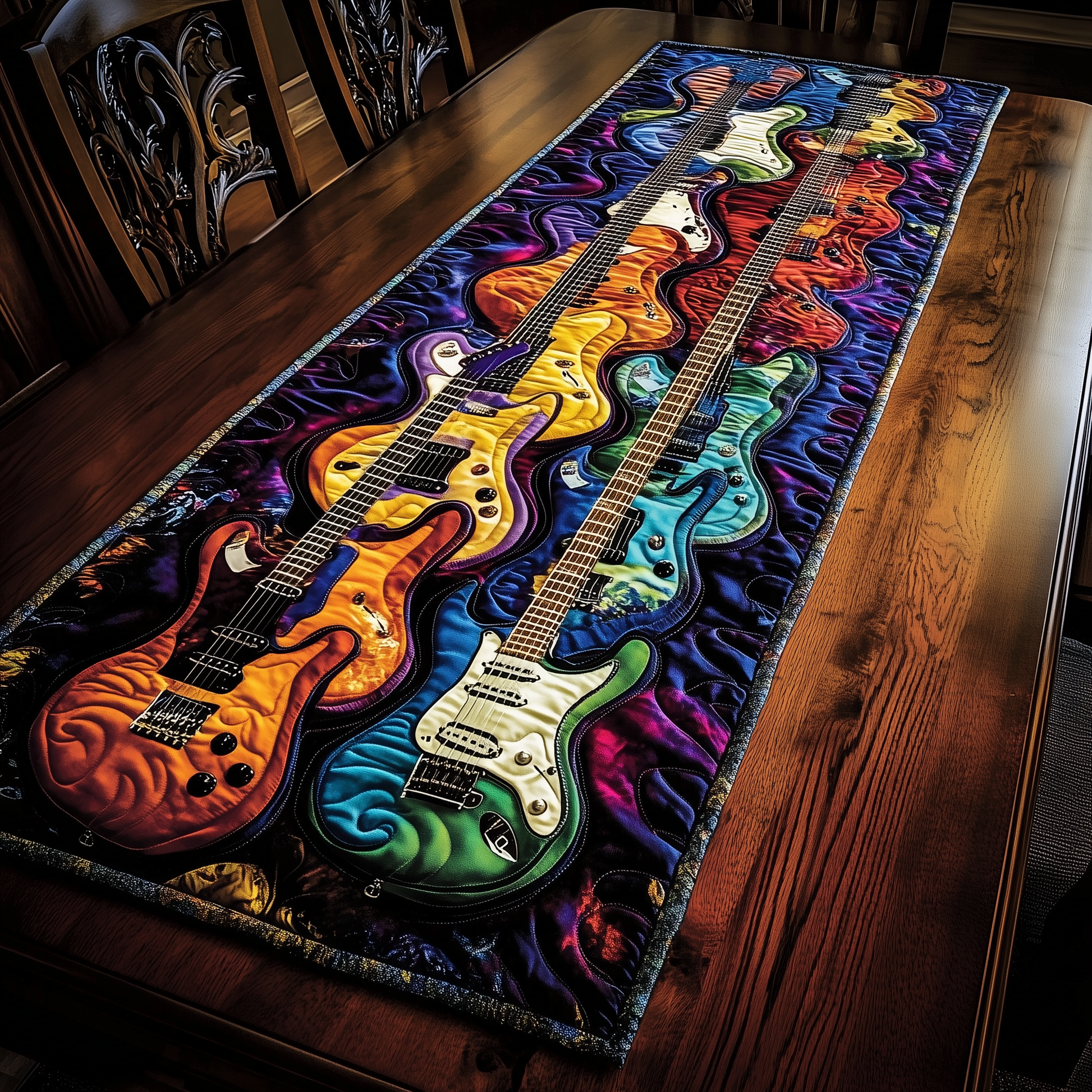 Swirl Guitar Quilted Table Runner Christmas Gifts For Guitarists For Dad Husband - Bancroftclothings