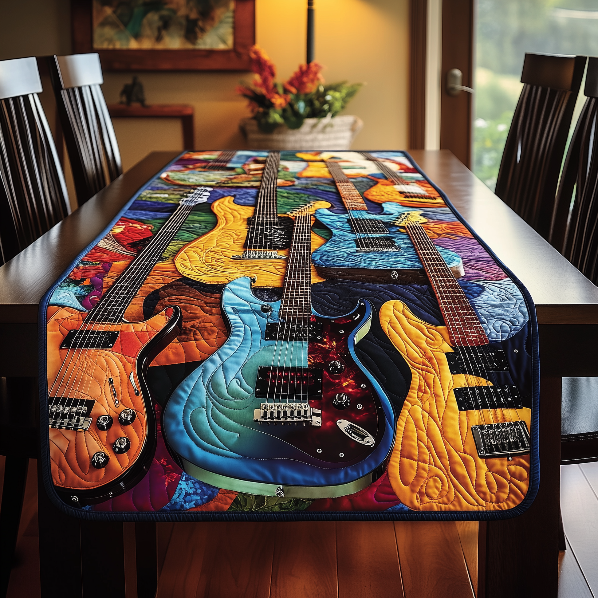 Swirl Guitar Quilted Table Runner Great Xmas Christmas Presents For Guitarists - Bancroftclothings