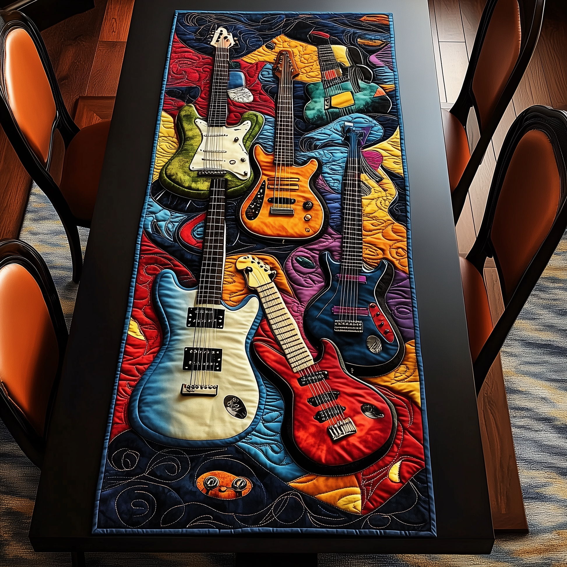 Swirl Guitar Quilted Table Runner Related Xmas Gifts For Guitar Lovers Players For Him Her - Bancroftclothings