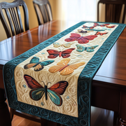Teal Butterflies Quilted Table Runner Modern Dining Table Christmas Butterfly Items For Gifts - Bancroftclothings