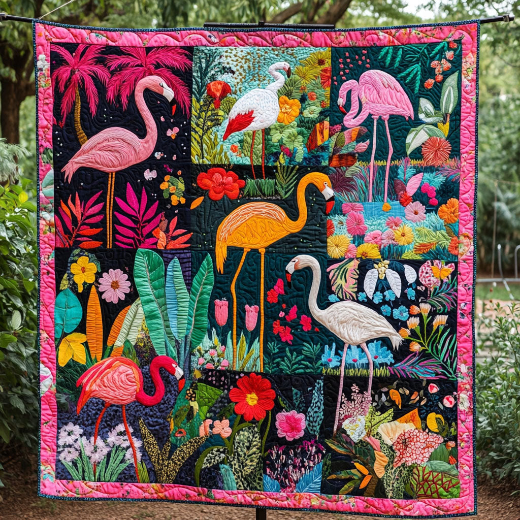 The Graceful Flamingo Quilted Blanket Christmas Holiday Flamingo Gifts For Adults - Bancroftclothings