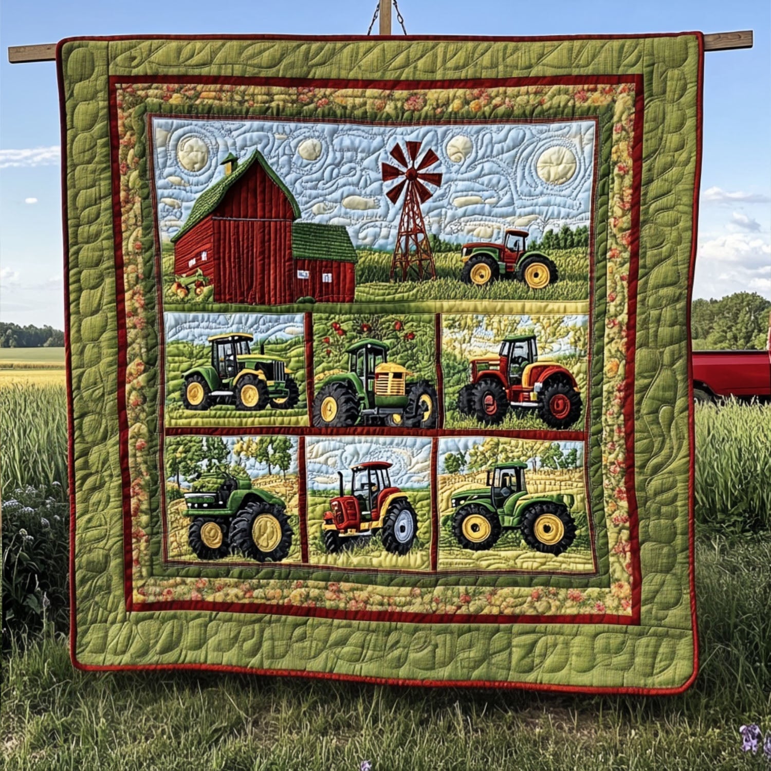 The Tractor Path Quilted Blanket Christmas Throw Blanket Best Present For A Farmer - Bancroftclothings
