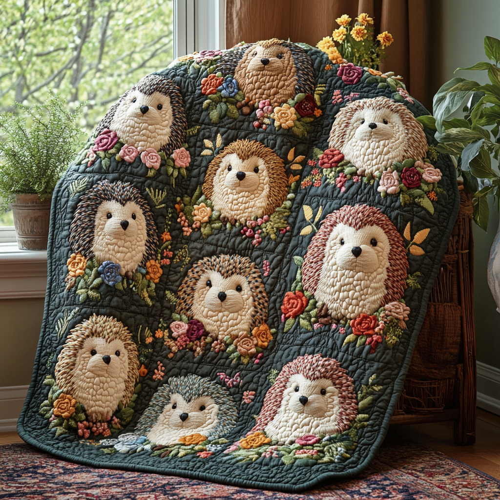 Tiny Paws and Spikes Quilted Blanket Sofa Couch Throw Blanket Best Gift For Hedgehog - Bancroftclothings