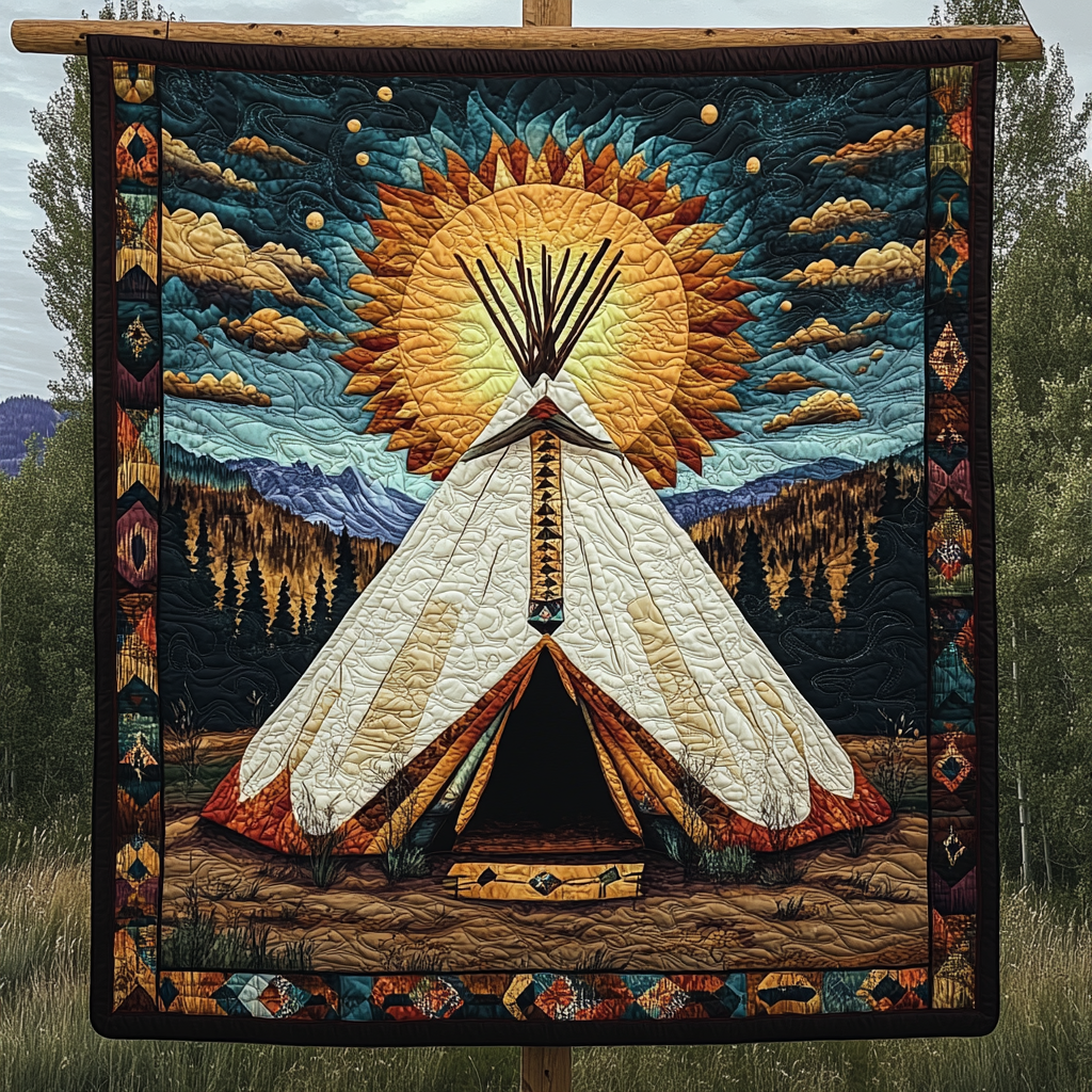 Tipi Love Quilted Blanket Holiday Throw Blanket Native American Gifts For Her - Bancroftclothings