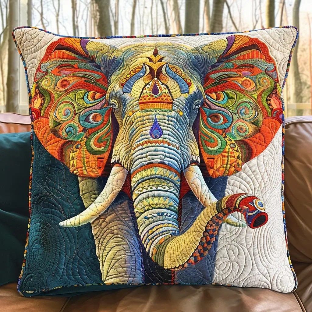 Tranquil Elephant Quilted Pillow Case Animal Home Decor Elephant Lover Presents - Bancroftclothings