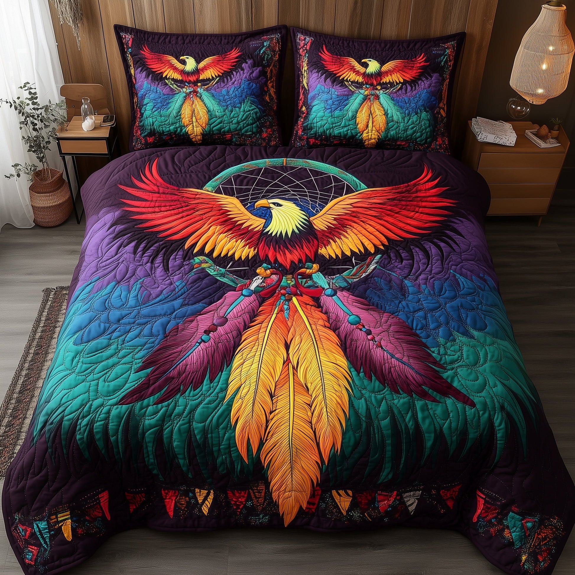 Tribal Soul Dreamcatcher Quilted Bedding Set Colorful Eagle Native Inspired Design Gift Ideas - Bancroftclothings