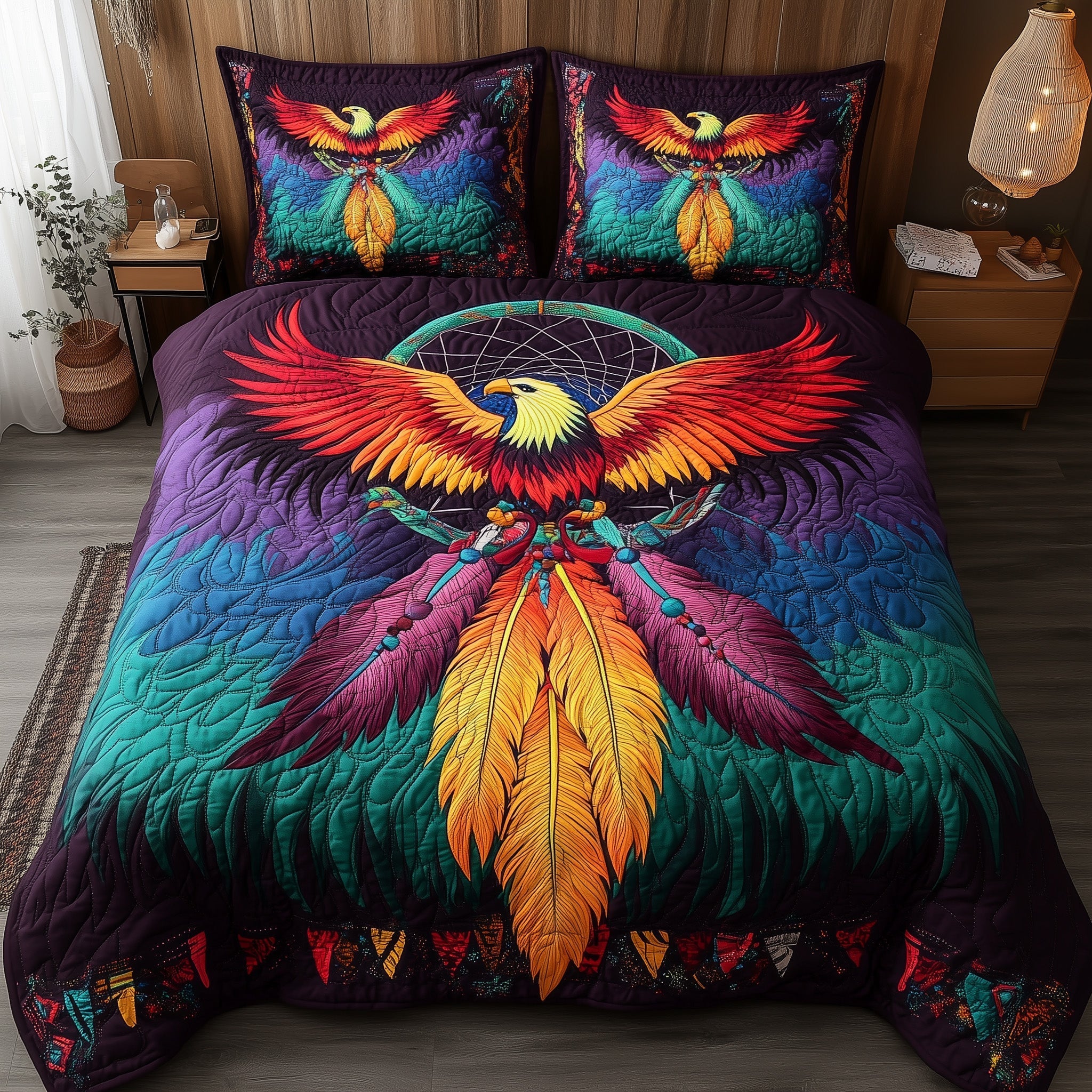 Tribal Soul Dreamcatcher Quilted Bedding Set Colorful Eagle Native Inspired Design Gift Ideas - Bancroftclothings