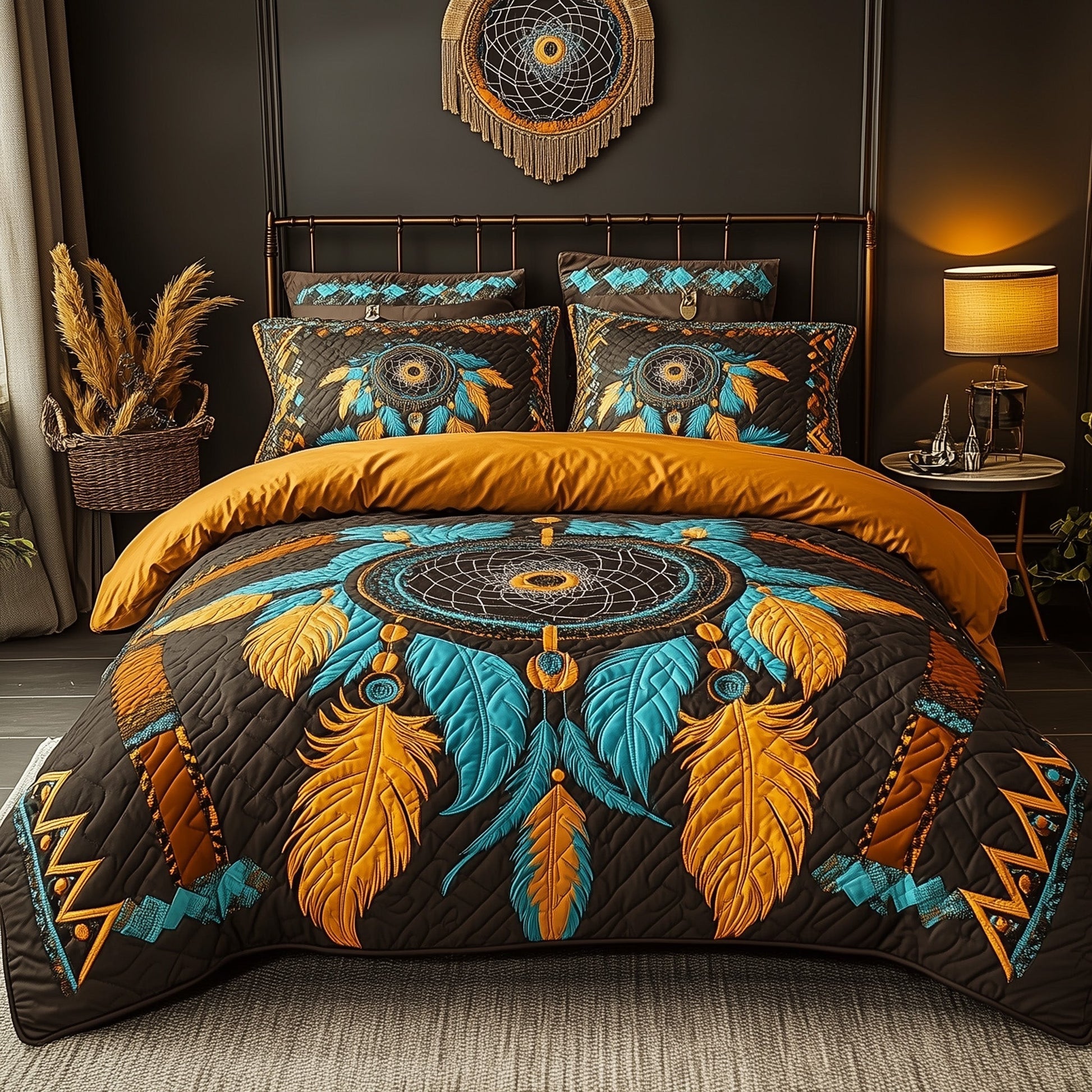 Tribal Soul Dreamcatcher Quilted Bedding Set Indigenous Pattern Decor Gift Ideas - Bancroftclothings
