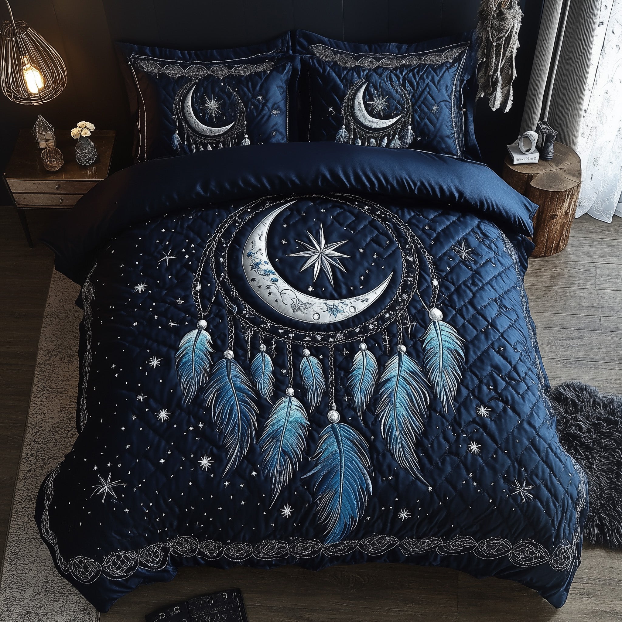 Tribal Soul Dreamcatcher Quilted Bedding Set Moonlit Indigenous Decor Ideal Gifts - Bancroftclothings