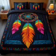 Tribal Soul Dreamcatcher Quilted Bedding Set Tribal Feather Artwork Peaceful Sleep Theme Gifts - Bancroftclothings