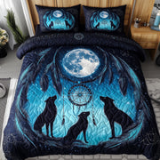 Tribal Soul Dreamcatcher Quilted Bedding Set Wolfs Under Moonlit Peaceful Sleep Theme Gift Ideas - Bancroftclothings