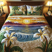 Tropical Beach Quilted Bedding Set Surfing Paradise Decor Tropical Summer Bedding Gifts - Bancroftclothings