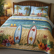 Tropical Beach Quilted Bedding Set Tropical Paradise Decor Tropical Summer Bedding Set - Bancroftclothings