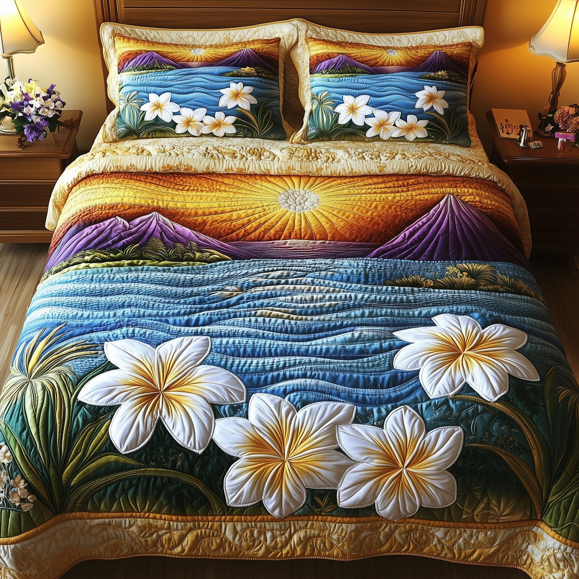 Tropical Beach Quilted Bedding Set Tropical Surfing Paradise Decor Summer Bedding Gifts - Bancroftclothings