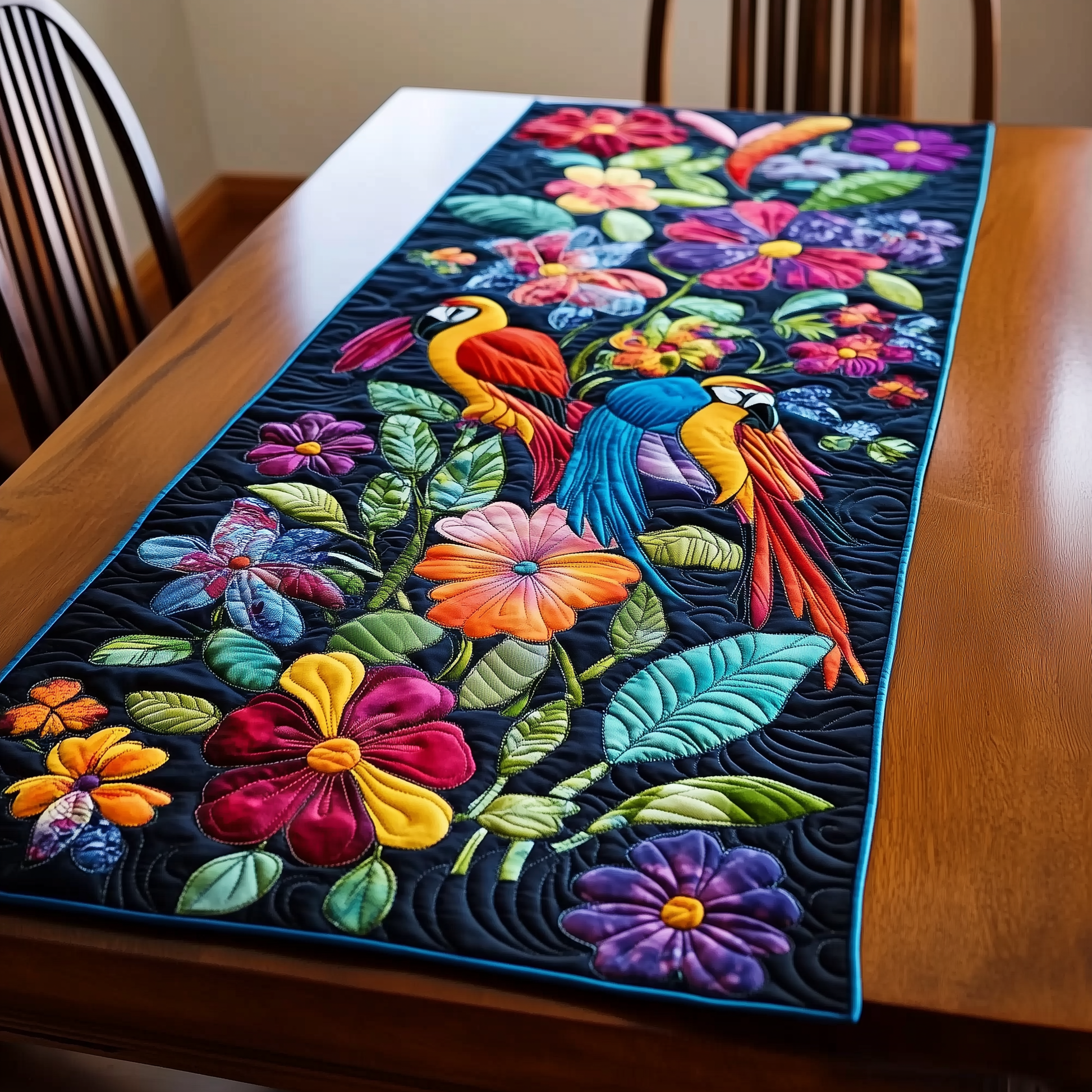 Tropical Parrots Quilted Table Runner Decorations Christmas Gifts For Parrot Lovers For Him - Bancroftclothings
