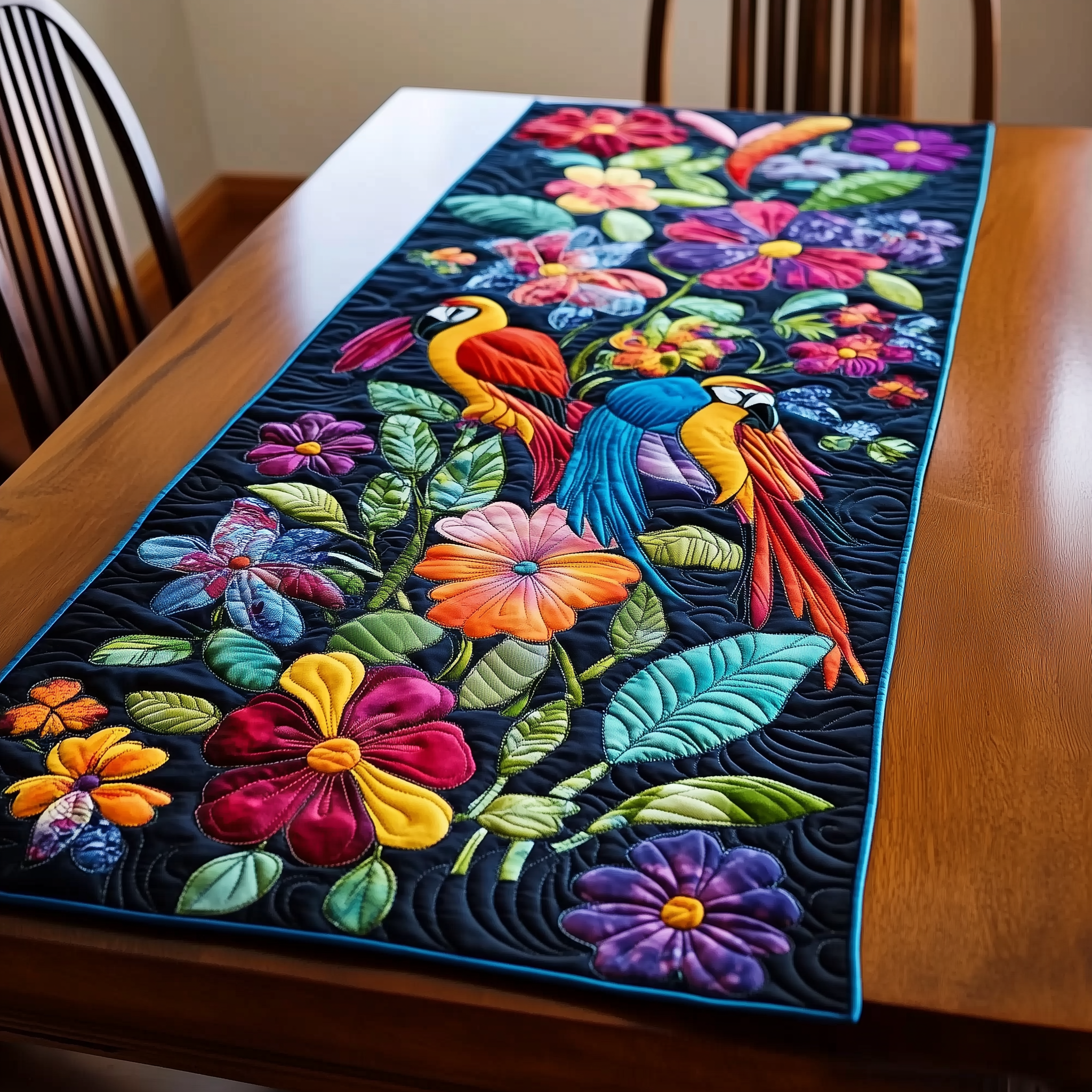 Tropical Parrots Quilted Table Runner Decorations Christmas Gifts For Parrot Lovers For Him - Bancroftclothings