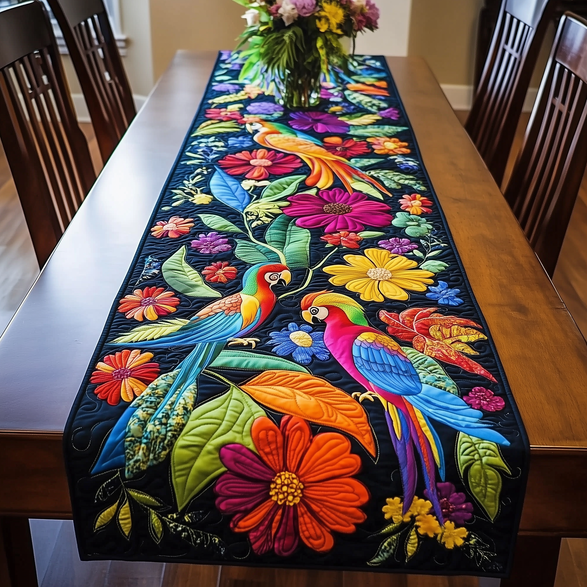 Tropical Parrots Quilted Table Runner Decorations Christmas Gifts For Parrot Lovers - Bancroftclothings