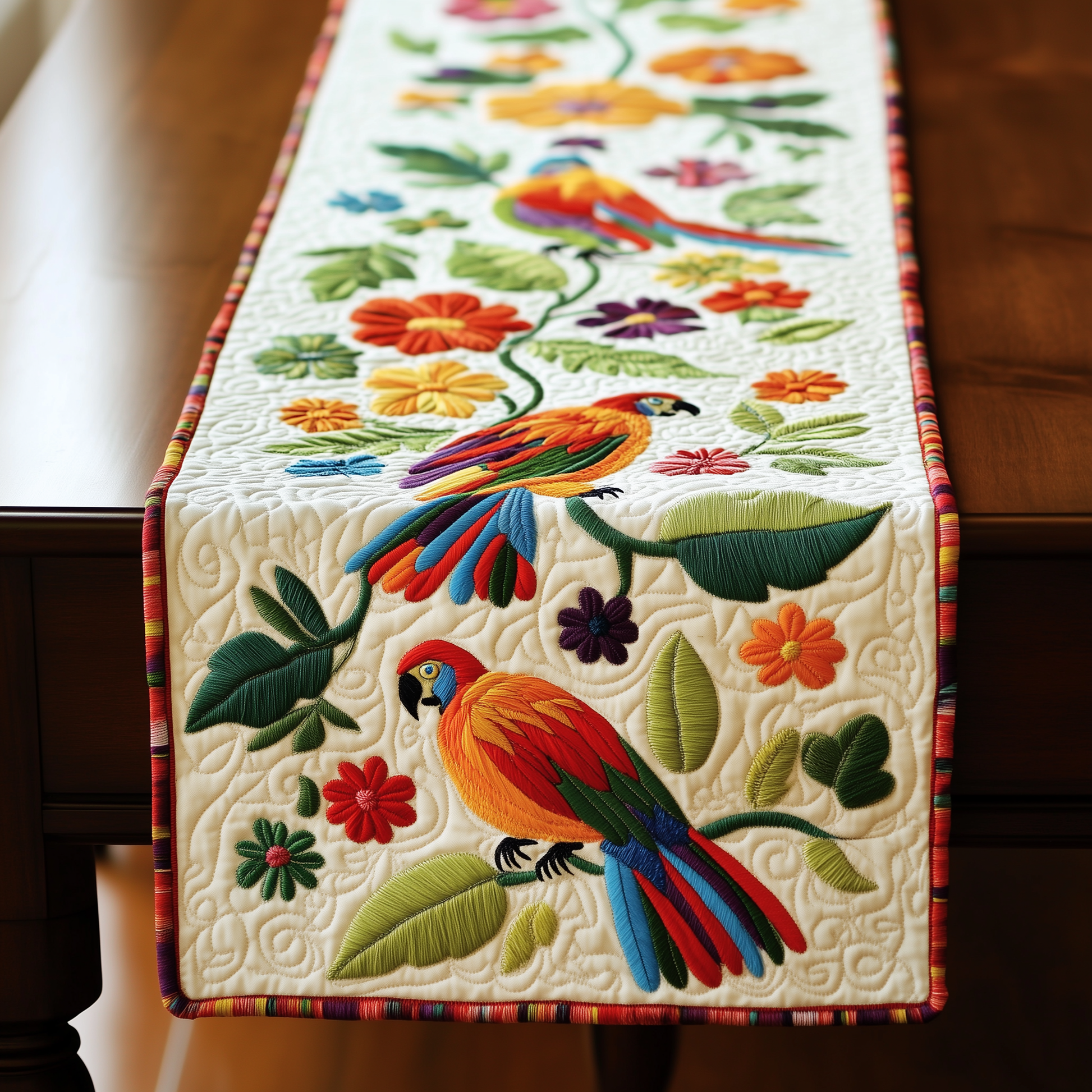 Tropical Parrots Quilted Table Runner Decorations Parrot Themed Gifts Christmas For Him - Bancroftclothings