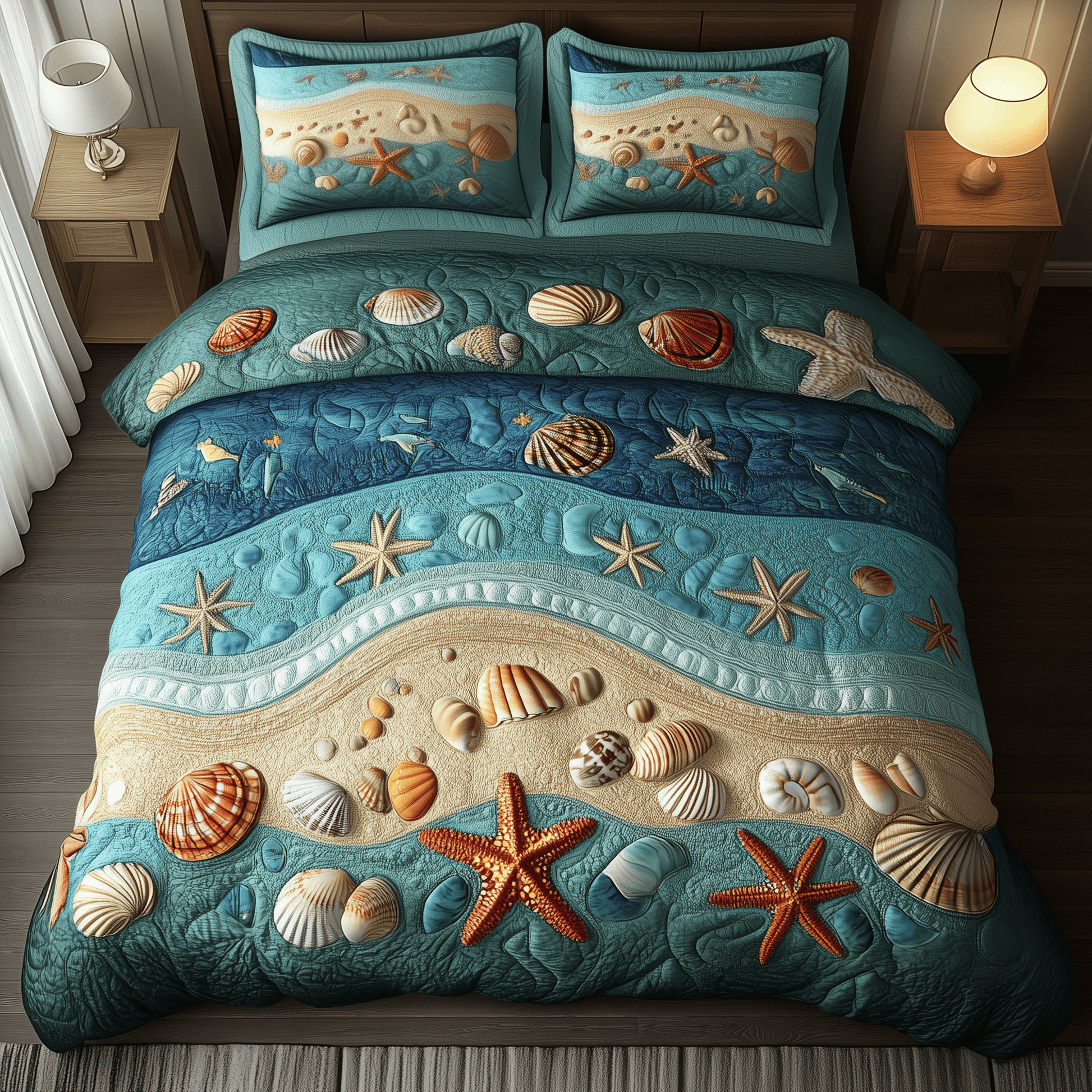 Tropical Seashell Symphony Quilted Bedding Set Christmas Gift Ideas 2025 - Bancroftclothings