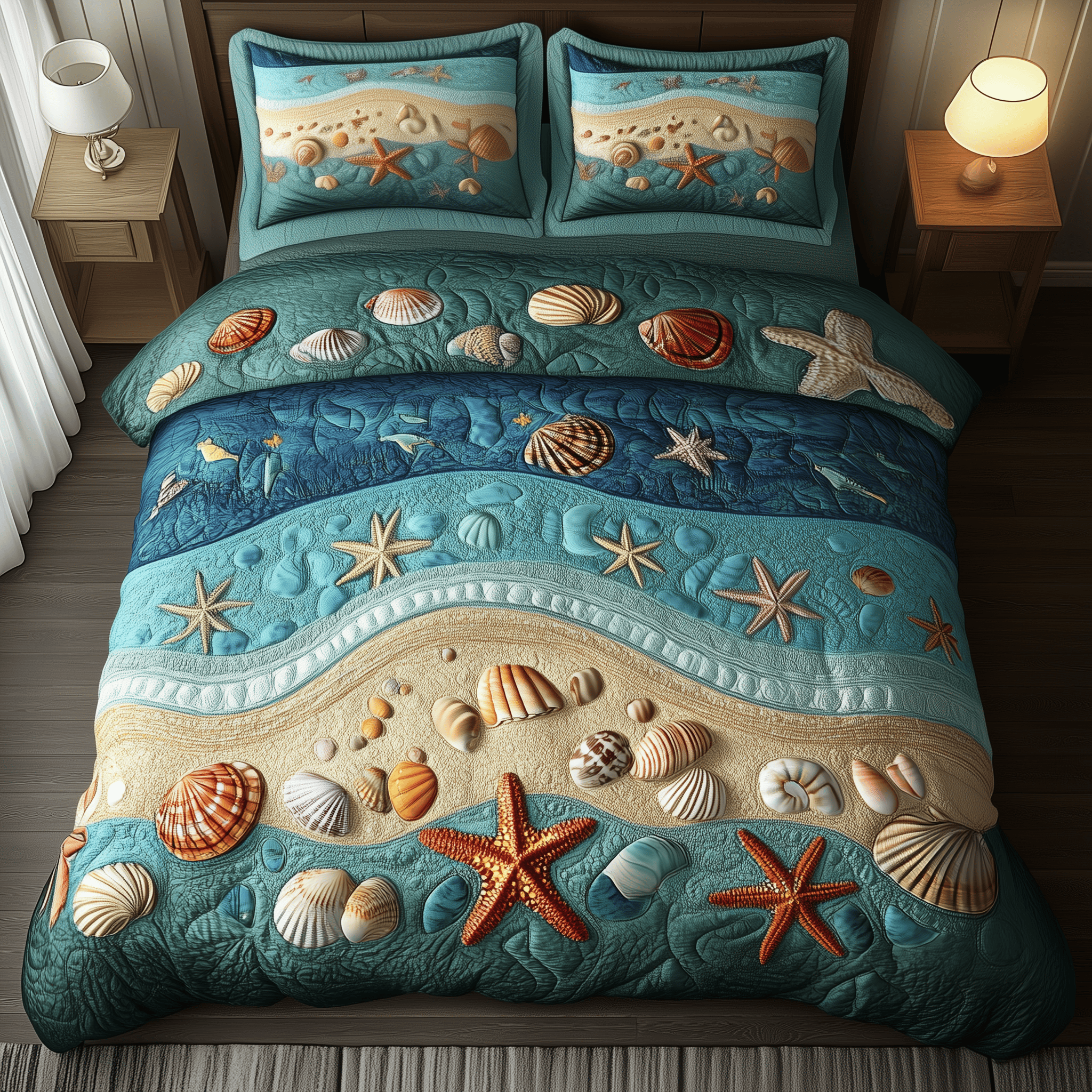 Tropical Seashell Symphony Quilted Bedding Set Christmas Gift Ideas 2025 - Bancroftclothings