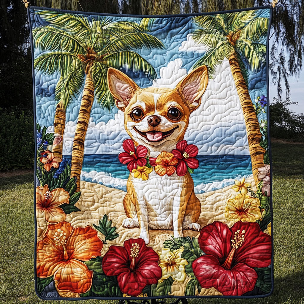 Tropical Spirit Quilted Blanket Xmas Holiday Chihuahua Gifts Dog Lovers - Bancroftclothings
