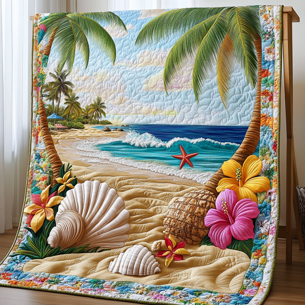 Tropical Starfish Quilted Blanket Sofa Couch Throw Blanket Christmas Gifts For The Beach Lover - Bancroftclothings