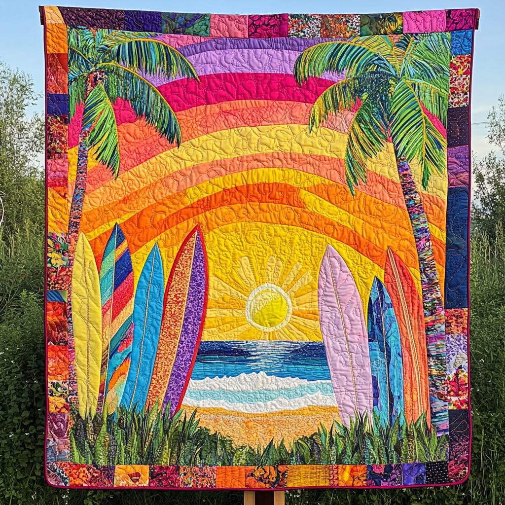 Tropical Surfboards Quilted Blanket Cute Bedroom Decor Gifts For Labrador Owners - Bancroftclothings