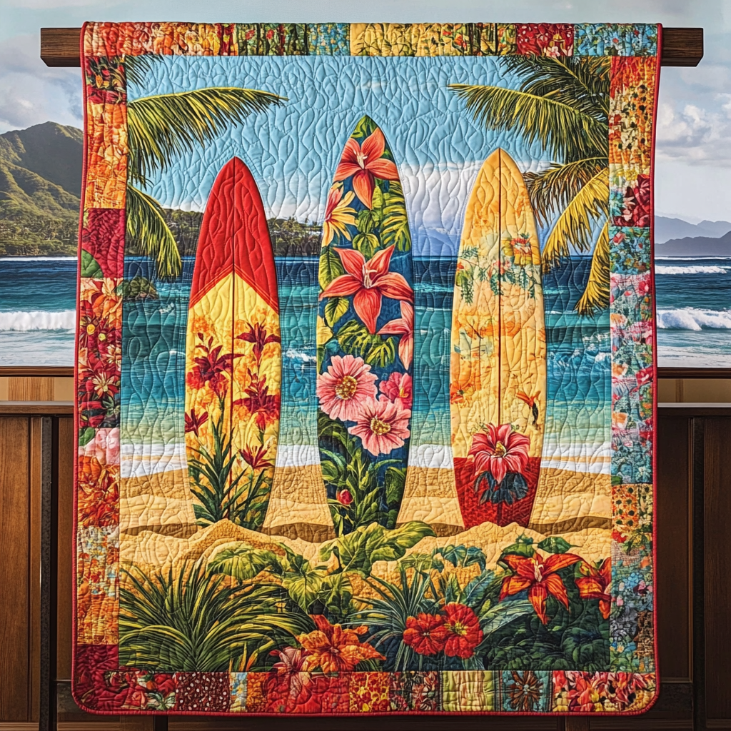 Tropical Trio Quilted Blanket Best Throw Blanket Beach Christmas Gifts - Bancroftclothings