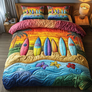 Tropical Wave Rider Quilted Bedding Set Coastal Surf Ocean Adventure Design Bedding Gift Ideas - Bancroftclothings