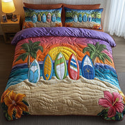 Tropical Wave Rider Quilted Bedding Set Coastal Surf Ocean Adventure Themed Bedding Gift Ideas - Bancroftclothings
