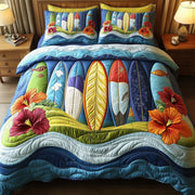 Tropical Wave Rider Quilted Bedding Set Coastal Surf Ocean Adventure Themed Bedding Gifts - Bancroftclothings