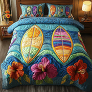 Tropical Wave Rider Quilted Bedding Set Coastal Surf Scene Seaside Surfing Decor Bedding Ideas - Bancroftclothings