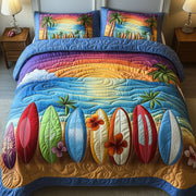 Tropical Wave Rider Quilted Bedding Set Coastal Surf Tropical Wave Rider Beach Theme Gifts - Bancroftclothings