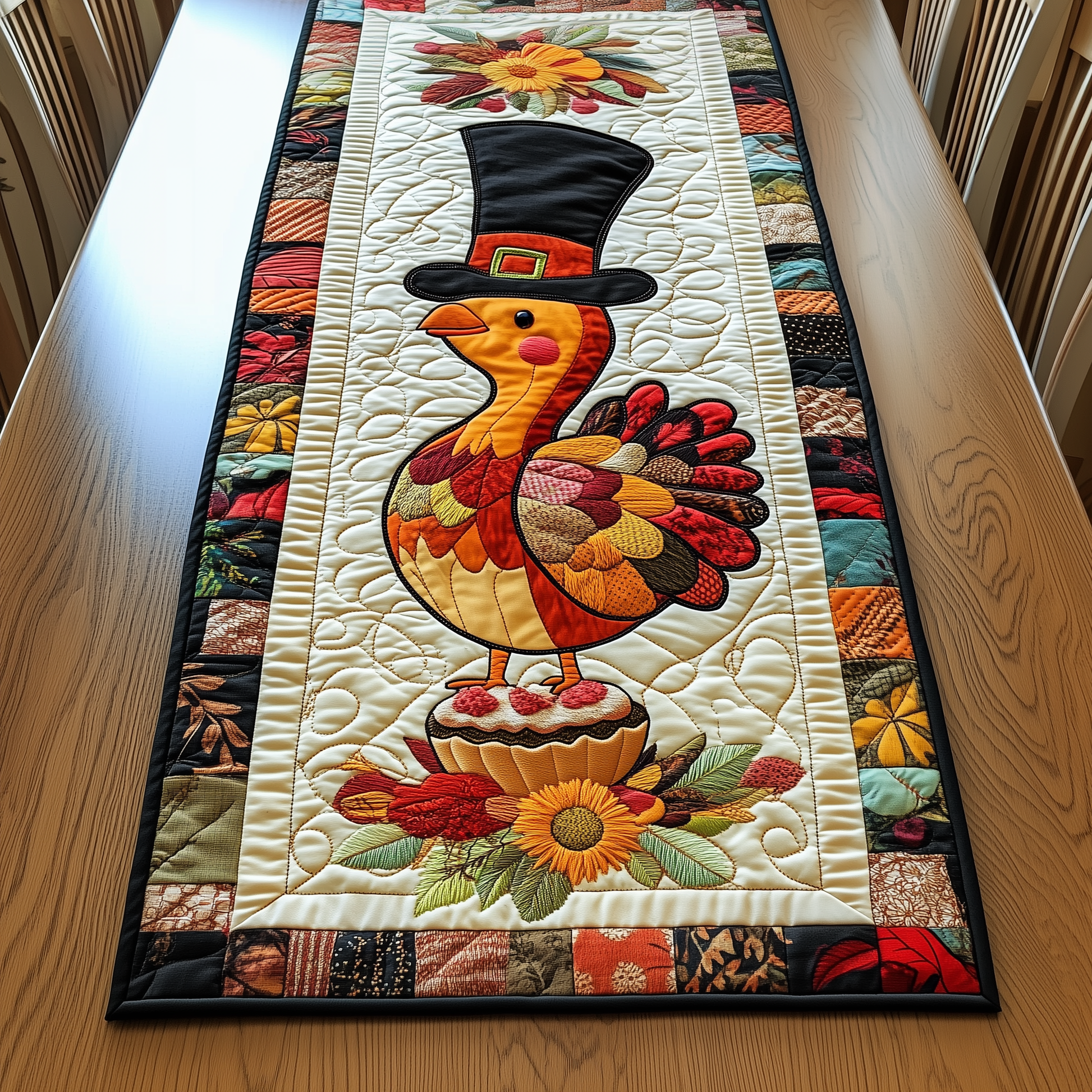 Turkey Quilted Table Runner Decorations Thanksgiving Holiday Gifts For Family - Bancroftclothings