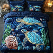 Turtle Island Escape Quilted Bedding Set Underwater Design Bedding Exotic Marine Life Gifts - Bancroftclothings