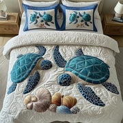 Turtle Island Escape Quilted Bedding Set Underwater Design Bedding Marine Life Gifts - Bancroftclothings