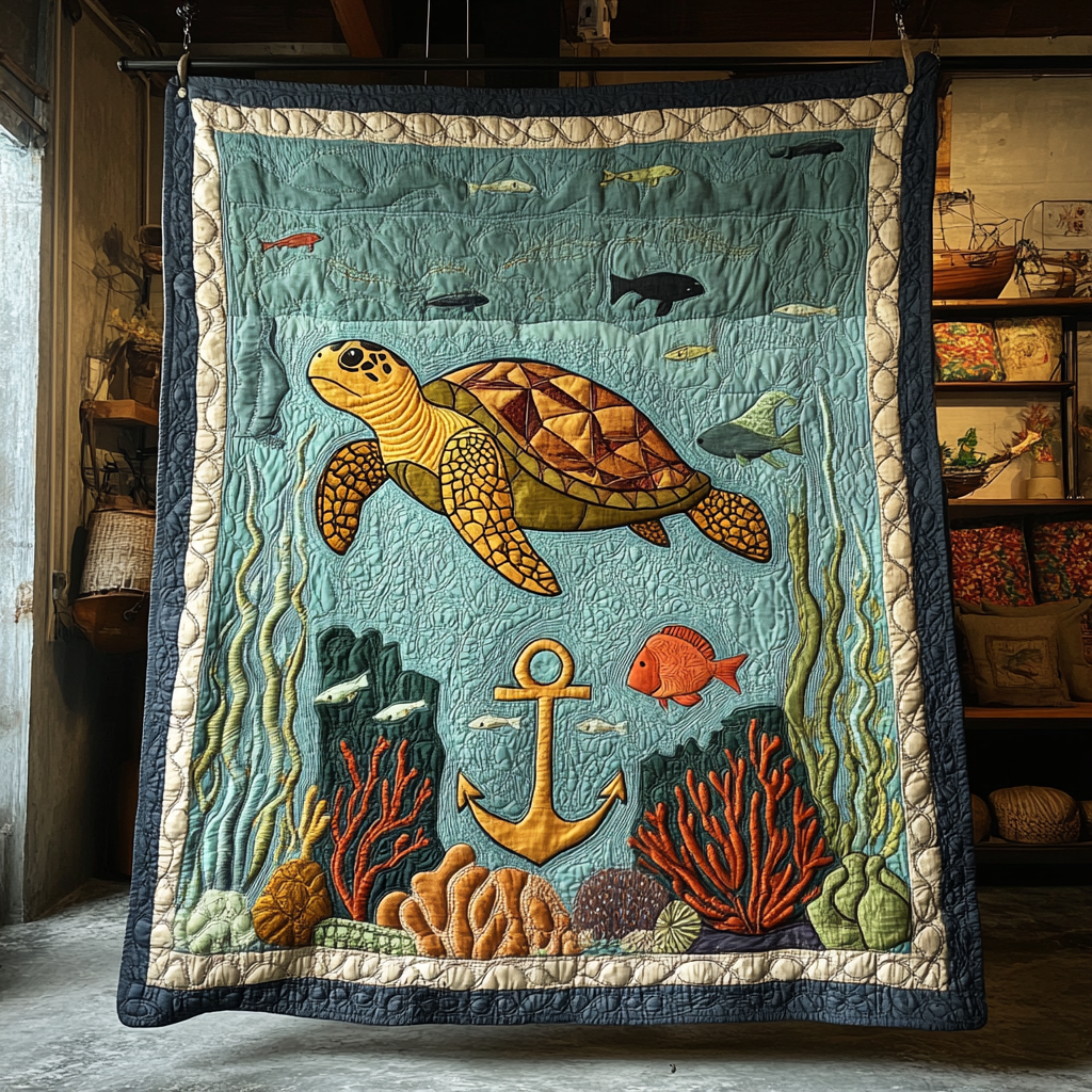 Turtle Journey Quilted Blanket Winter Decor Blanket Beach Lover Gifts For Her - Bancroftclothings