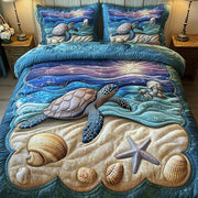 Turtle Ocean Journey Quilted Bedding Set Coastal Animal Decor Best Turtle Theme Bedding Gifts - Bancroftclothings