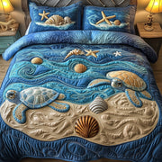 Turtle Ocean Journey Quilted Bedding Set Coastal Turtle Decor Best Sea Animal Bedding Gifts - Bancroftclothings