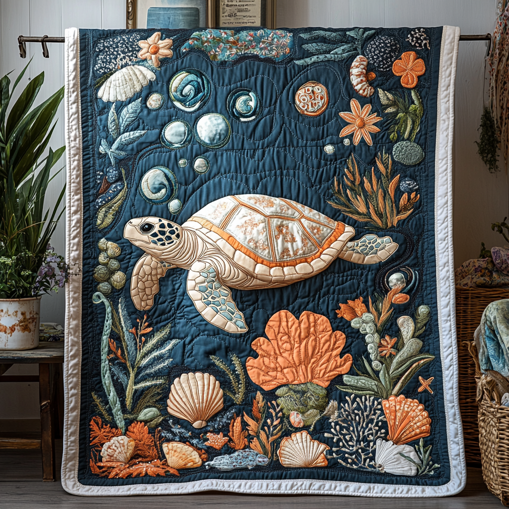 Turtle Paradise Quilted Blanket Cool Throw Blanket Summer Gifts For Beach Lovers - Bancroftclothings