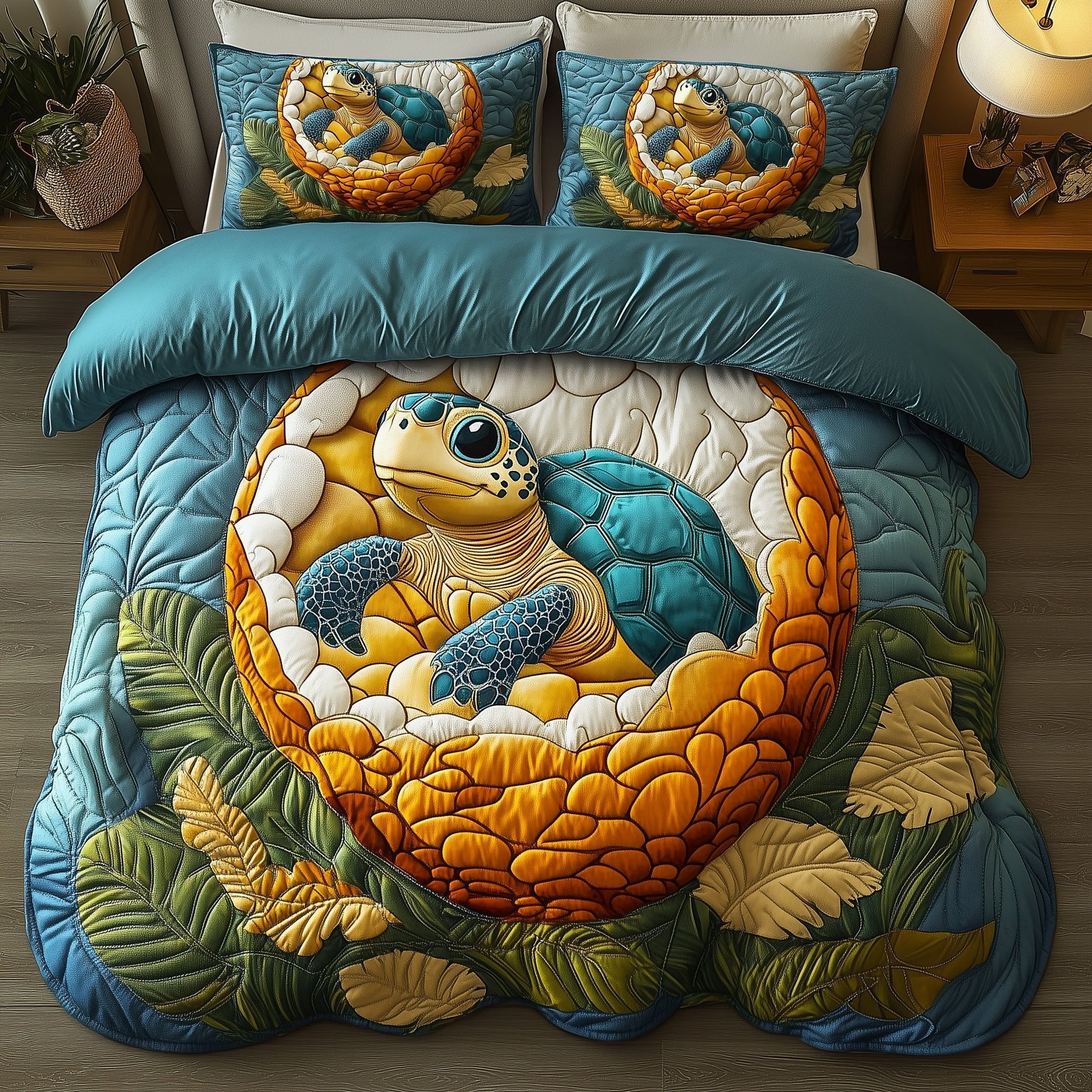 Turtle Quilted Bedding Set Cute Baby Sea Turtle Ocean Animals Graphic Gift Ideas - Bancroftclothings