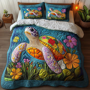 Turtle Quilted Bedding Set Floral Sea Turtle Pattern Animals Graphic Gift Ideas - Bancroftclothings